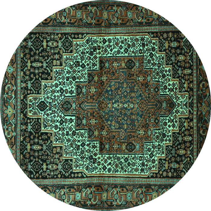 Round Machine Washable Persian Turquoise Traditional Area Rugs, wshtr1942turq