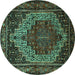 Round Machine Washable Persian Turquoise Traditional Area Rugs, wshtr1942turq