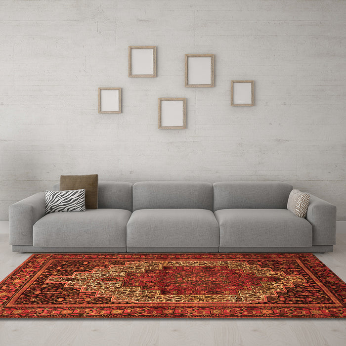 Machine Washable Persian Orange Traditional Area Rugs in a Living Room, wshtr1942org