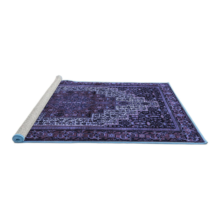 Sideview of Machine Washable Persian Blue Traditional Rug, wshtr1942blu
