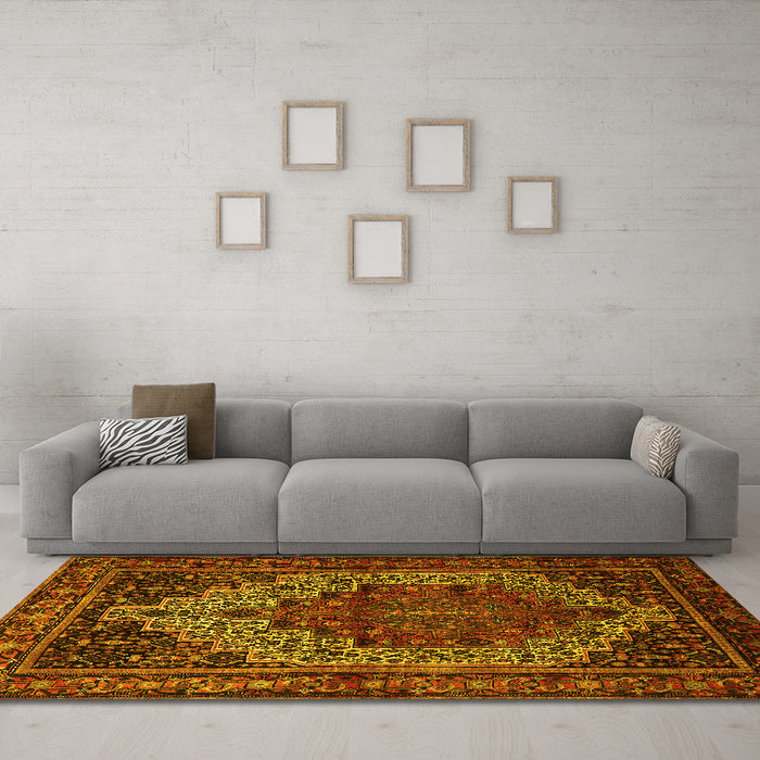 Machine Washable Persian Yellow Traditional Rug in a Living Room, wshtr1942yw