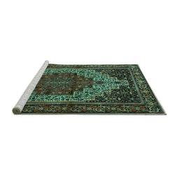 Sideview of Machine Washable Persian Turquoise Traditional Area Rugs, wshtr1942turq