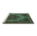 Sideview of Machine Washable Persian Turquoise Traditional Area Rugs, wshtr1942turq