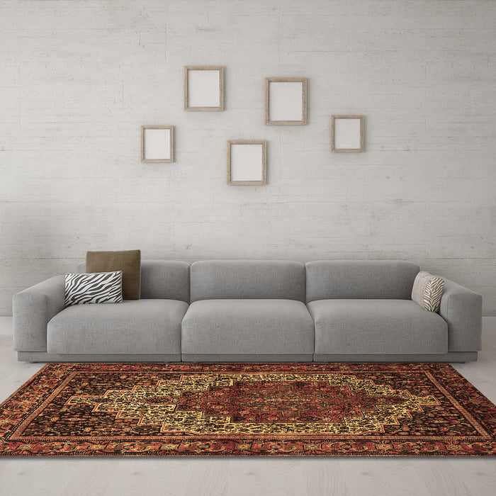 Machine Washable Persian Brown Traditional Rug in a Living Room,, wshtr1942brn