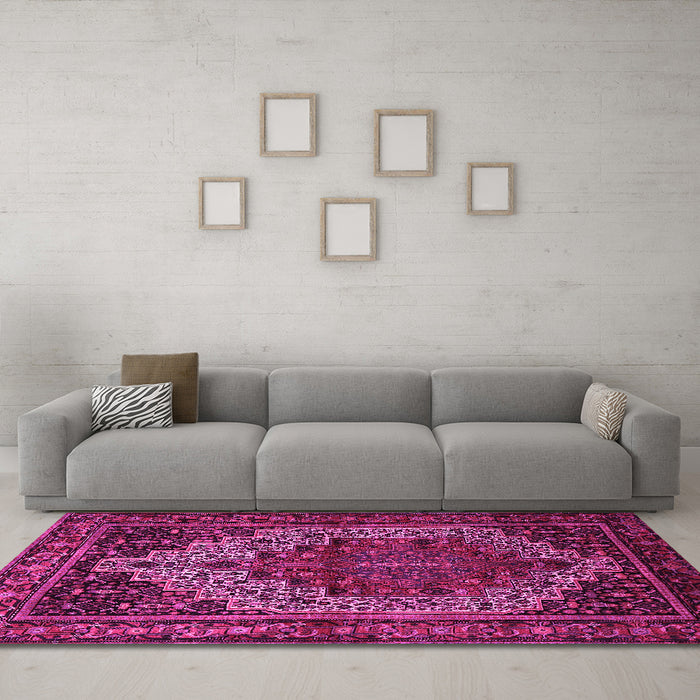 Machine Washable Persian Pink Traditional Rug in a Living Room, wshtr1942pnk