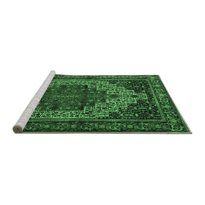 Sideview of Machine Washable Persian Emerald Green Traditional Area Rugs, wshtr1942emgrn