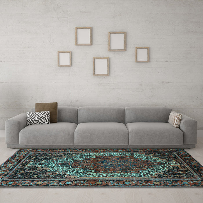 Machine Washable Persian Light Blue Traditional Rug in a Living Room, wshtr1942lblu
