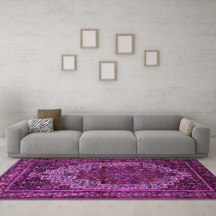 Machine Washable Persian Purple Traditional Area Rugs in a Living Room, wshtr1942pur