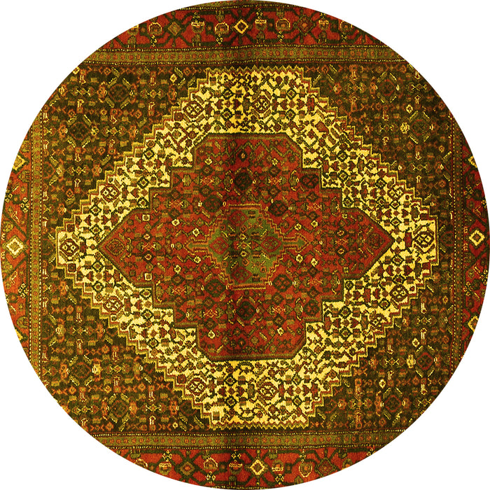 Round Machine Washable Persian Yellow Traditional Rug, wshtr1943yw