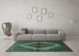 Machine Washable Persian Turquoise Traditional Area Rugs in a Living Room,, wshtr1943turq