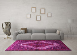 Machine Washable Persian Pink Traditional Rug in a Living Room, wshtr1943pnk