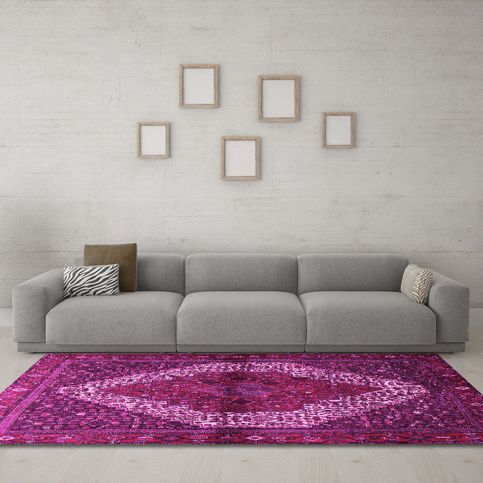 Machine Washable Persian Pink Traditional Rug in a Living Room, wshtr1943pnk