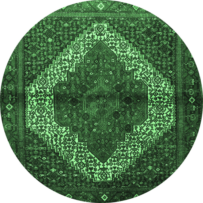 Round Machine Washable Persian Emerald Green Traditional Area Rugs, wshtr1943emgrn