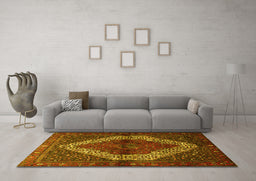 Machine Washable Persian Yellow Traditional Rug in a Living Room, wshtr1943yw
