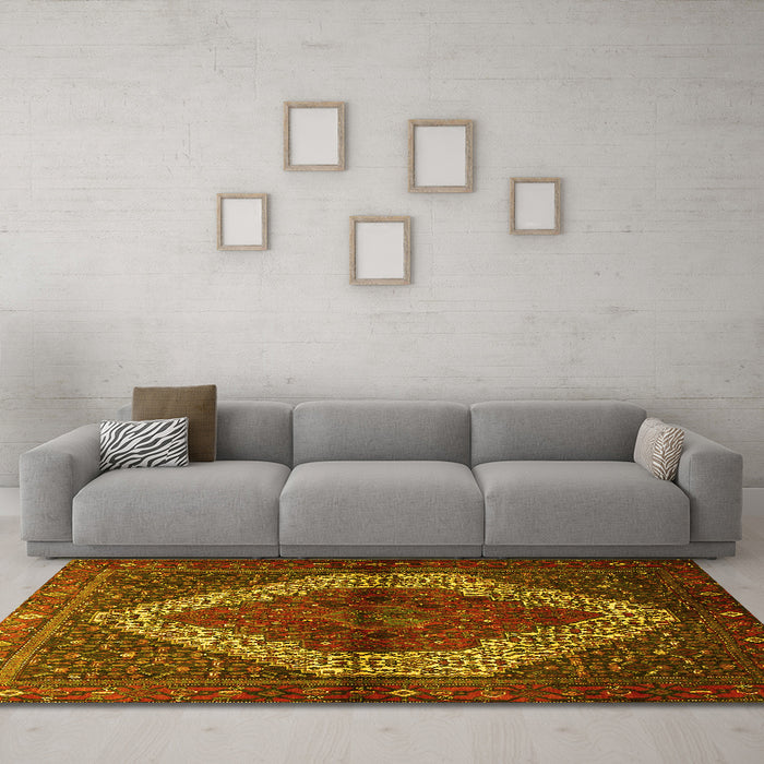 Machine Washable Persian Yellow Traditional Rug in a Living Room, wshtr1943yw