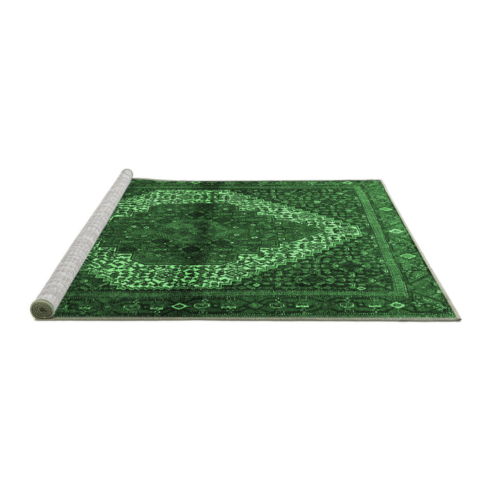Sideview of Machine Washable Persian Emerald Green Traditional Area Rugs, wshtr1943emgrn