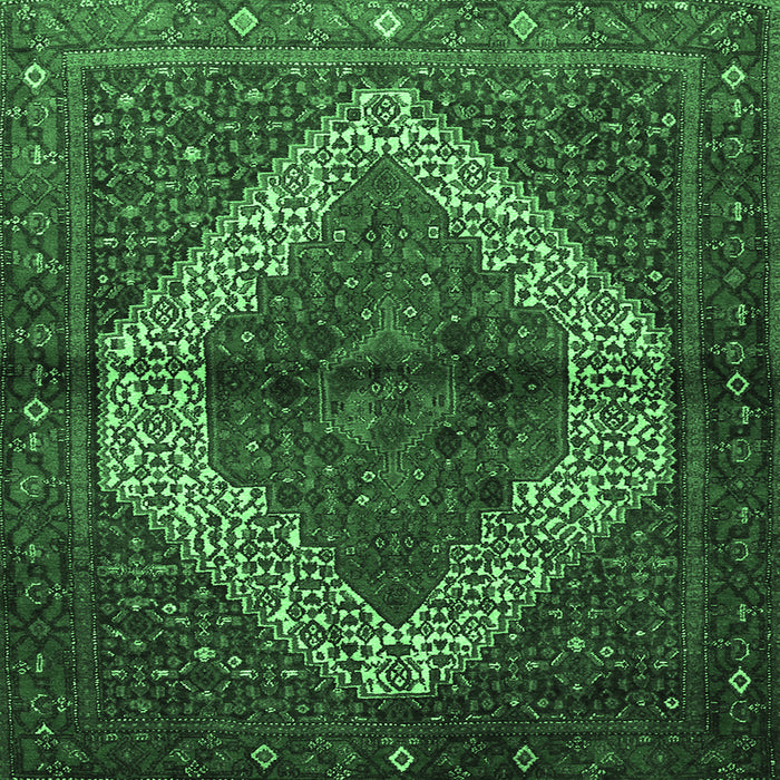 Square Machine Washable Persian Emerald Green Traditional Area Rugs, wshtr1943emgrn