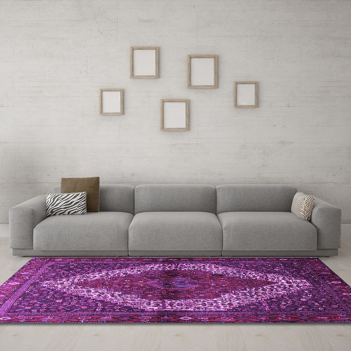 Machine Washable Persian Purple Traditional Area Rugs in a Living Room, wshtr1943pur