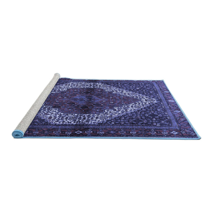 Sideview of Machine Washable Persian Blue Traditional Rug, wshtr1943blu