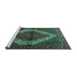 Sideview of Machine Washable Persian Turquoise Traditional Area Rugs, wshtr1943turq