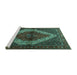 Sideview of Machine Washable Persian Turquoise Traditional Area Rugs, wshtr1943turq