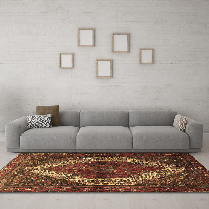 Machine Washable Persian Brown Traditional Rug in a Living Room,, wshtr1943brn