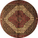 Round Machine Washable Persian Brown Traditional Rug, wshtr1943brn