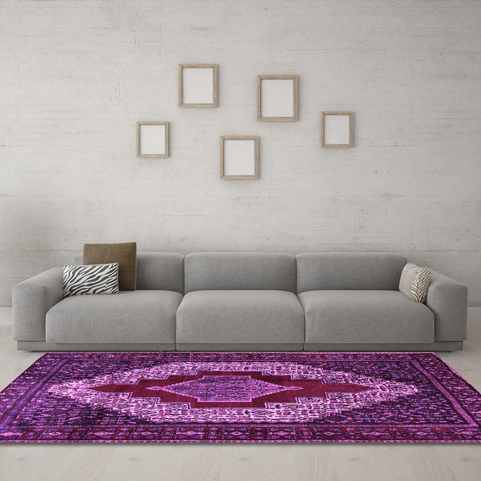 Machine Washable Persian Purple Traditional Area Rugs in a Living Room, wshtr1944pur