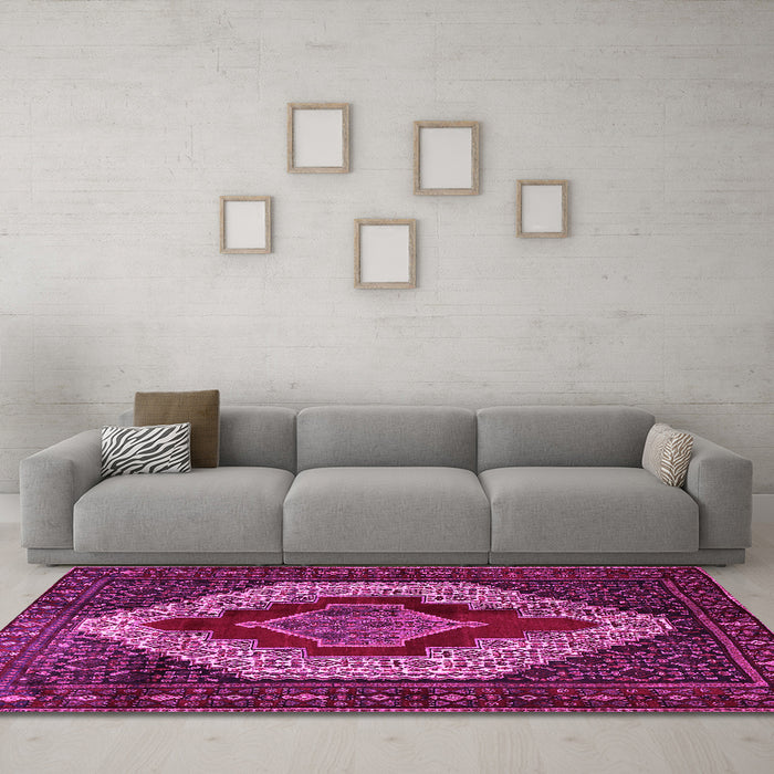 Machine Washable Persian Pink Traditional Rug in a Living Room, wshtr1944pnk