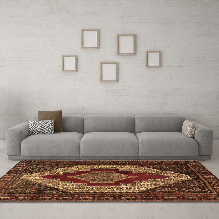 Machine Washable Persian Brown Traditional Rug in a Living Room,, wshtr1944brn