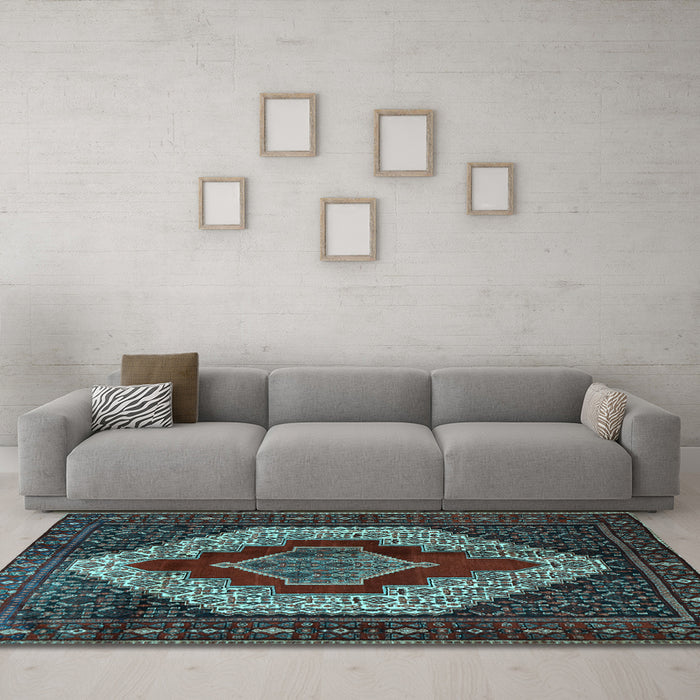 Machine Washable Persian Light Blue Traditional Rug in a Living Room, wshtr1944lblu
