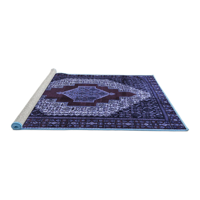 Sideview of Machine Washable Persian Blue Traditional Rug, wshtr1944blu