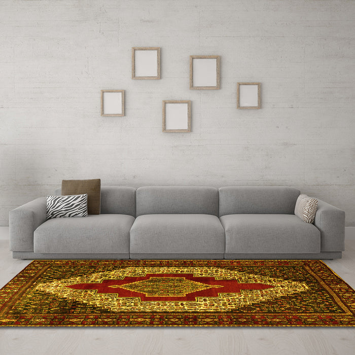Machine Washable Persian Yellow Traditional Rug in a Living Room, wshtr1944yw