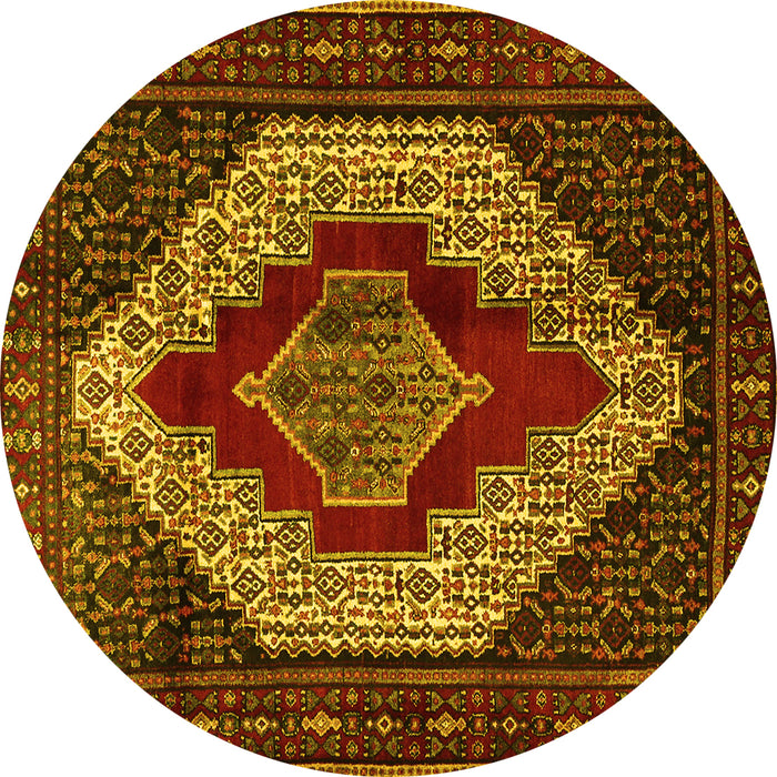 Round Machine Washable Persian Yellow Traditional Rug, wshtr1944yw