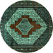 Round Machine Washable Persian Turquoise Traditional Area Rugs, wshtr1944turq