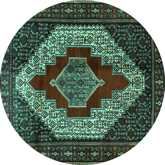 Round Persian Turquoise Traditional Rug, tr1944turq