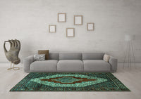 Machine Washable Persian Turquoise Traditional Rug, wshtr1944turq