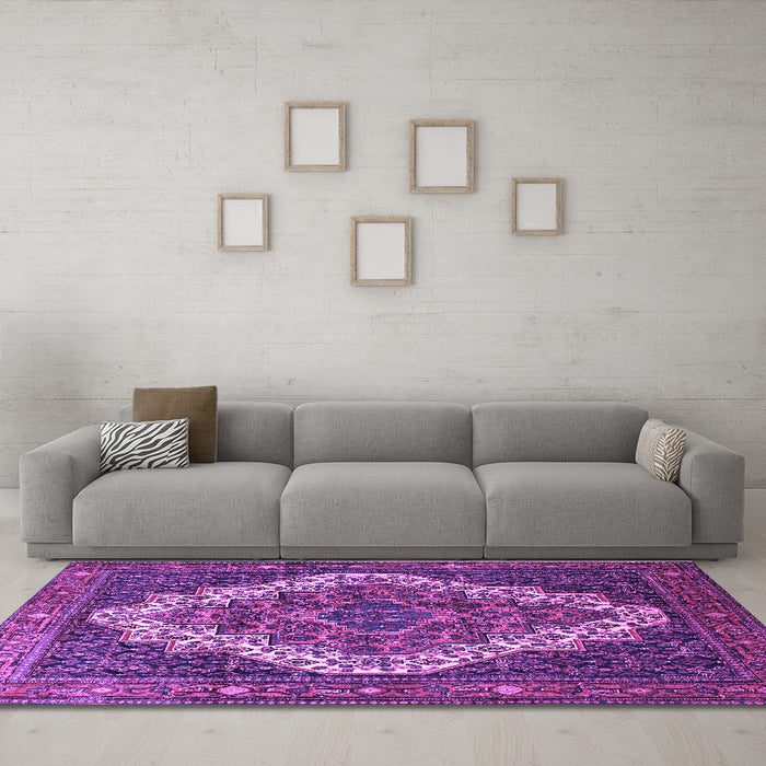 Machine Washable Persian Purple Traditional Area Rugs in a Living Room, wshtr1945pur