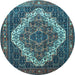 Round Machine Washable Persian Light Blue Traditional Rug, wshtr1945lblu