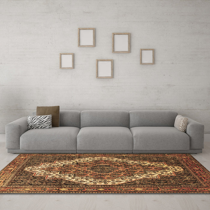 Machine Washable Persian Brown Traditional Rug in a Living Room,, wshtr1945brn