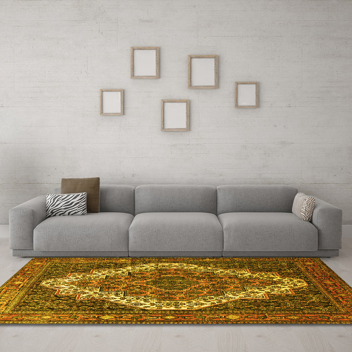 Machine Washable Persian Yellow Traditional Rug in a Living Room, wshtr1945yw