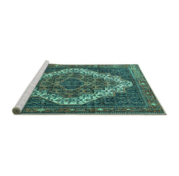 Sideview of Machine Washable Persian Turquoise Traditional Area Rugs, wshtr1945turq