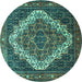 Round Machine Washable Persian Turquoise Traditional Area Rugs, wshtr1945turq