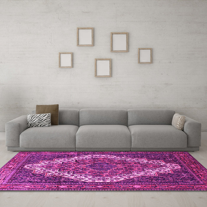 Machine Washable Persian Pink Traditional Rug in a Living Room, wshtr1945pnk