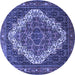 Round Machine Washable Persian Blue Traditional Rug, wshtr1945blu