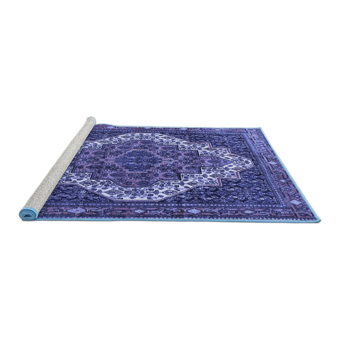 Sideview of Machine Washable Persian Blue Traditional Rug, wshtr1945blu