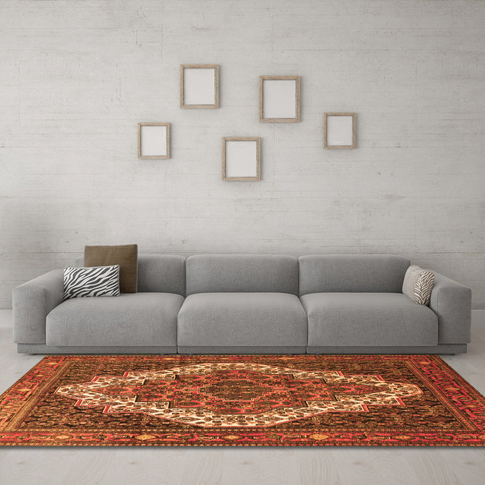 Machine Washable Persian Orange Traditional Area Rugs in a Living Room, wshtr1945org
