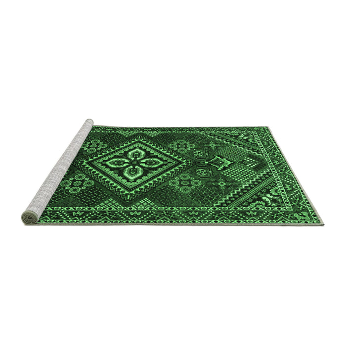 Sideview of Machine Washable Persian Emerald Green Traditional Area Rugs, wshtr1946emgrn