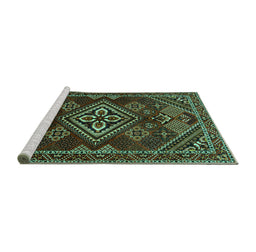 Sideview of Machine Washable Persian Turquoise Traditional Area Rugs, wshtr1946turq