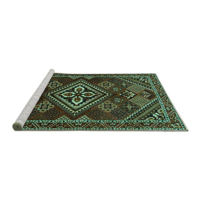 Sideview of Machine Washable Persian Turquoise Traditional Area Rugs, wshtr1946turq